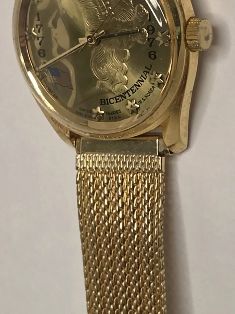 Gold Bicentennial Men’s Dress Watch with Gold Mesh Bracelet